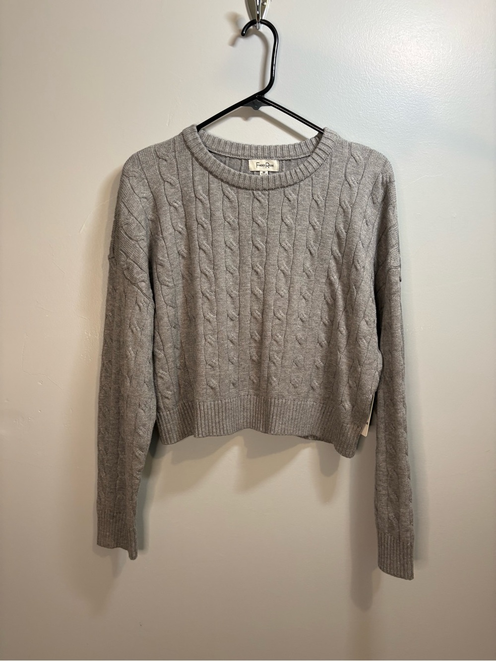 Brand New With Tags Faded Rose Gray Cable Knit Crewneck Sweater Cropped Soft